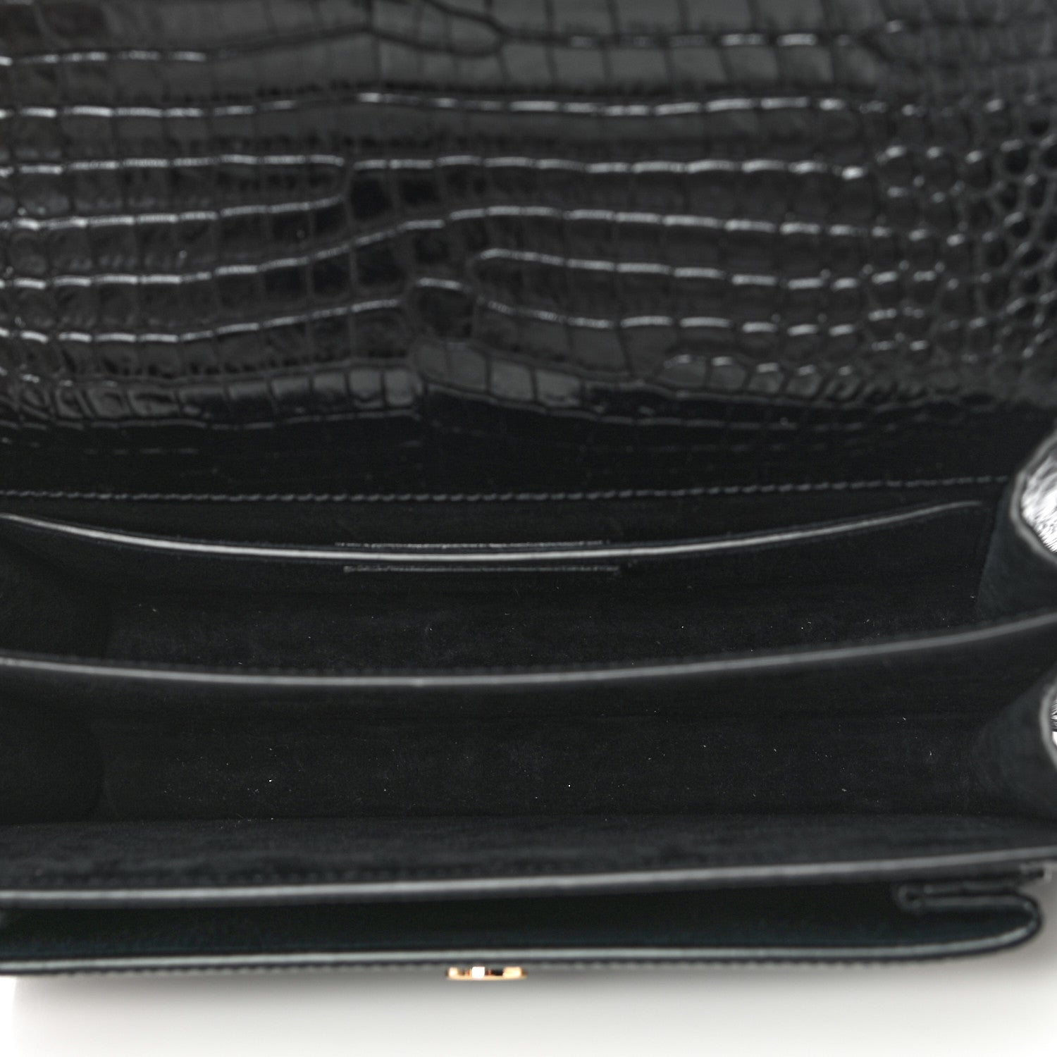 Saint Laurent Calfskin Crocodile Embossed Medium Monogram Sunset Black 4 of 10