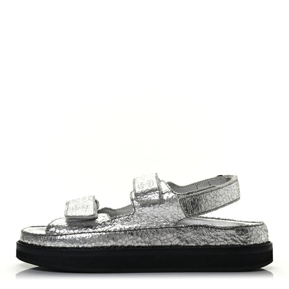 Chanel Metallic Crackled Calfskin Velcro Dad Sandals 36 Silver 1 of 7