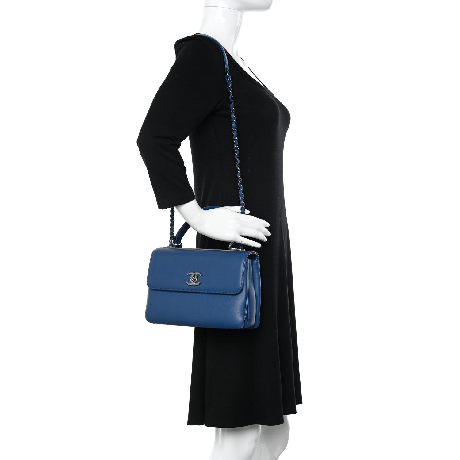 Chanel Calfskin Small Trendy CC Dual Handle Flap Bag Blue 2 of 21
