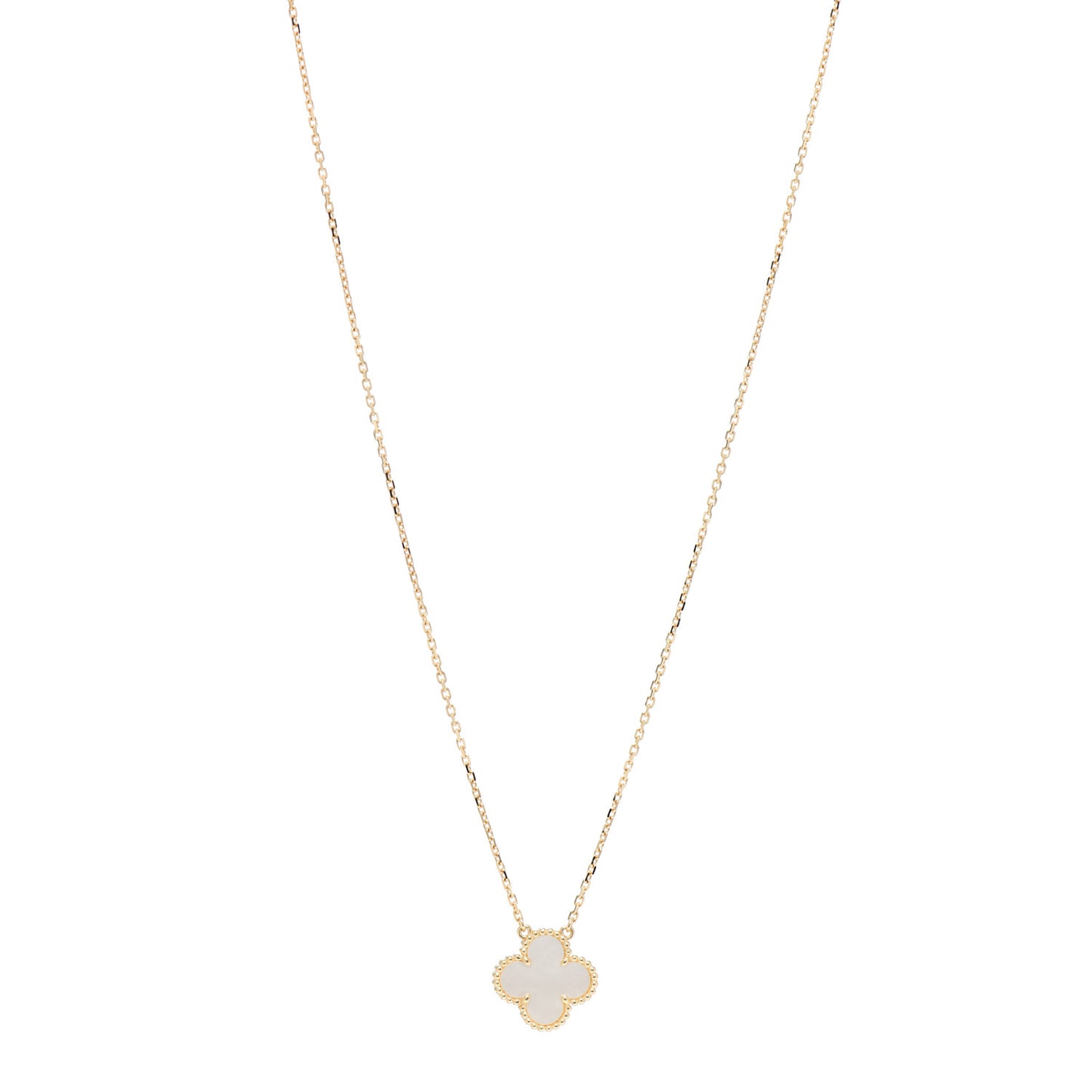 18K Yellow Gold Mother of Pearl Vintage Alhambra Pendant Necklace
