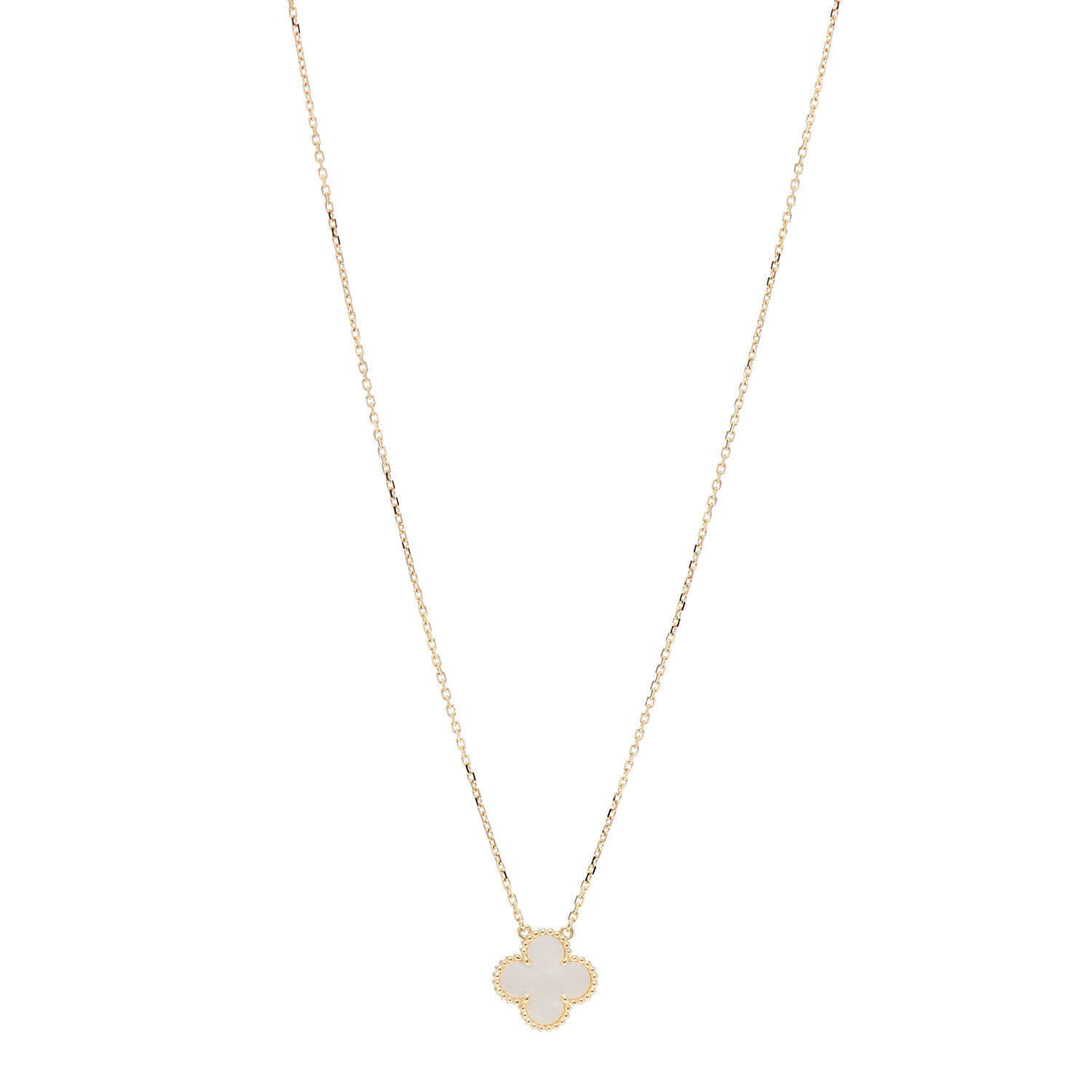 Van Cleef & Arpels 18K Yellow Gold Mother of Pearl Vintage Alhambra Pendant Necklace 1 of 5