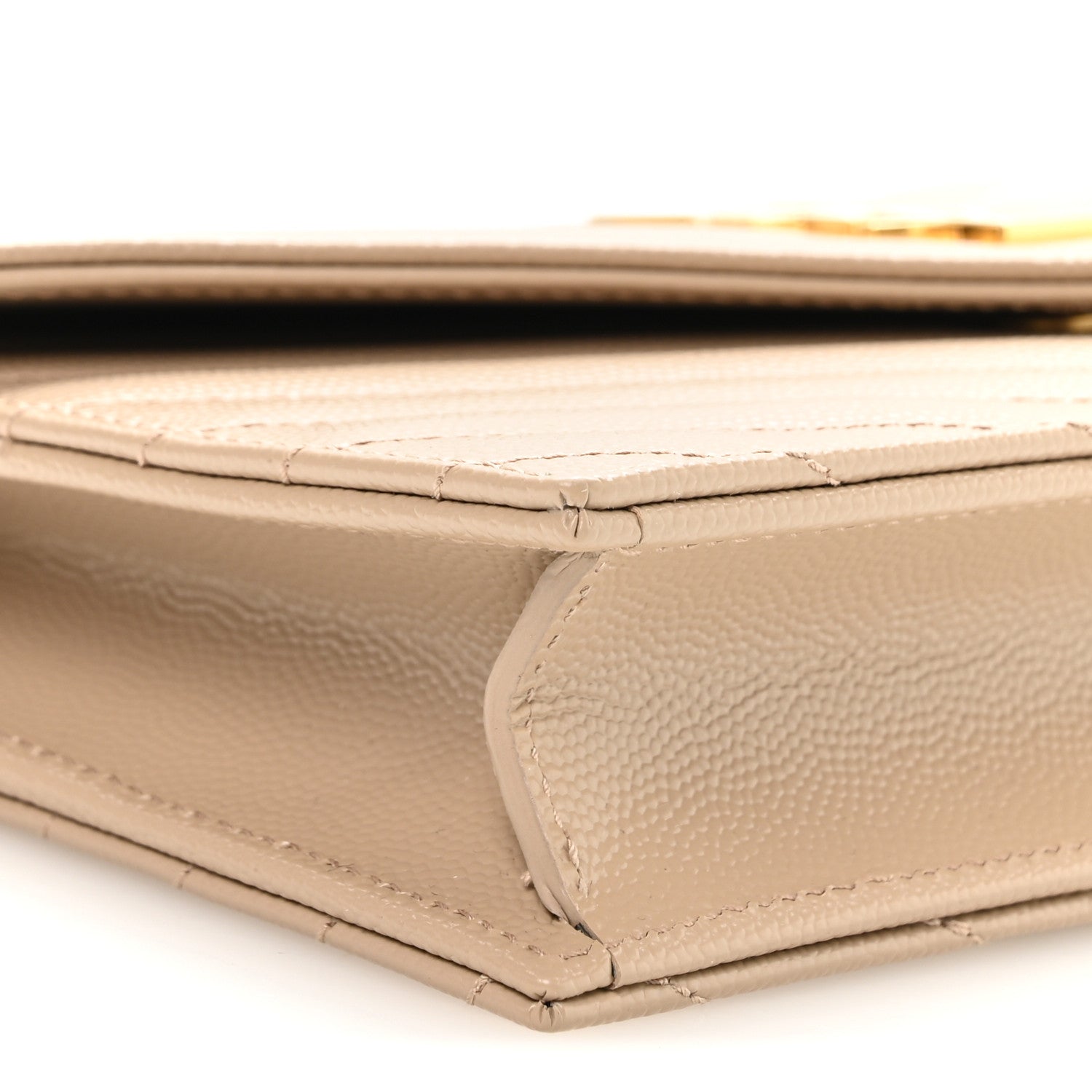 Saint Laurent Grain De Poudre Matelasse Chevron Monogram Envelope Chain Wallet Dark Beige 9 of 11