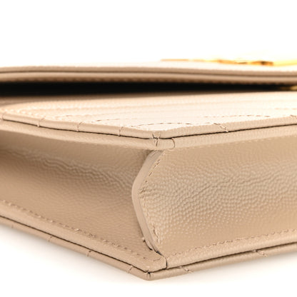 Saint Laurent Grain De Poudre Matelasse Chevron Monogram Envelope Chain Wallet Dark Beige 9 of 11