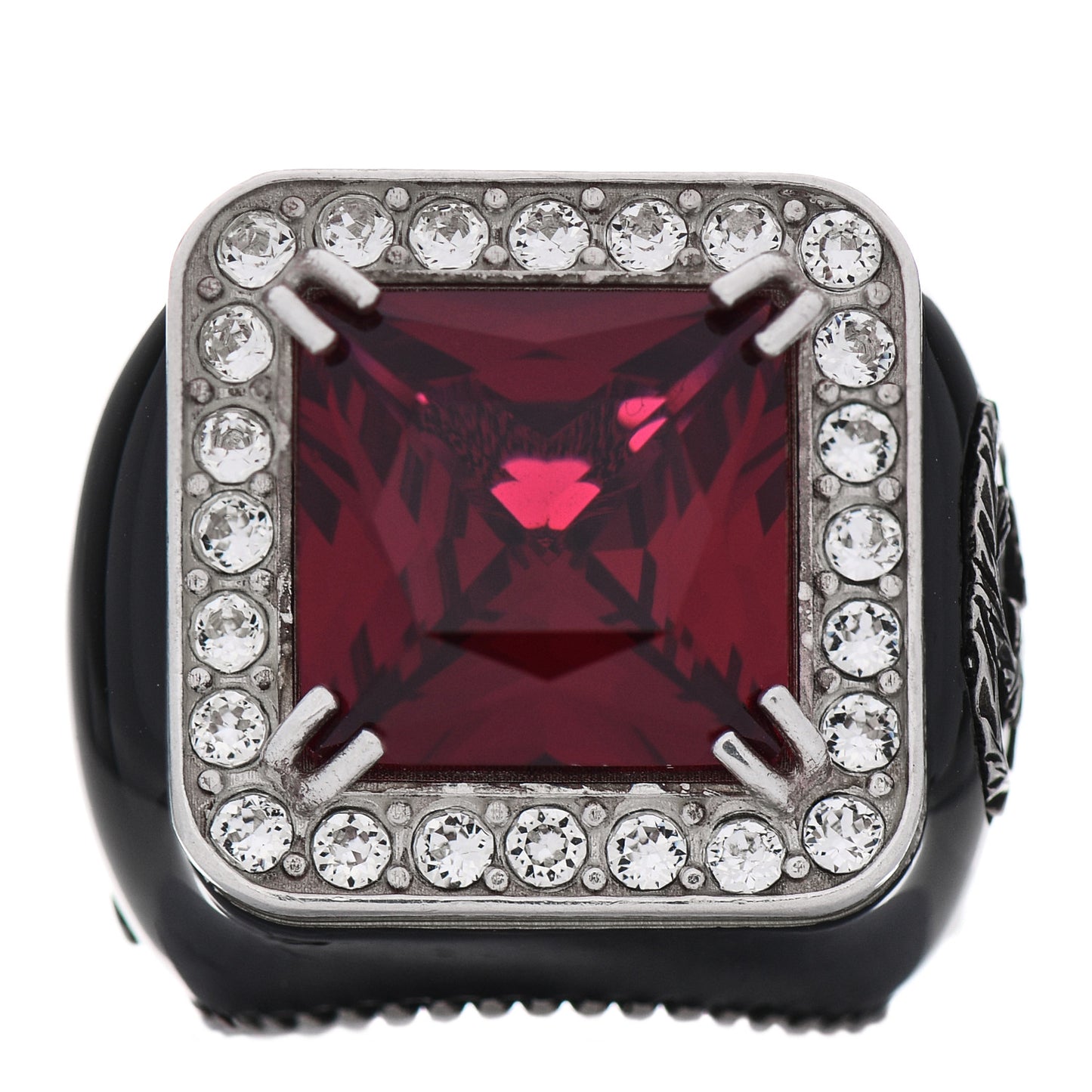 Sterling Silver Enamel Crystal Signet Ring Red 50 5.25