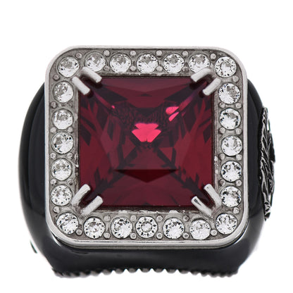 Gucci Sterling Silver Enamel Crystal Signet Ring Red 50 5.25 1 of 7