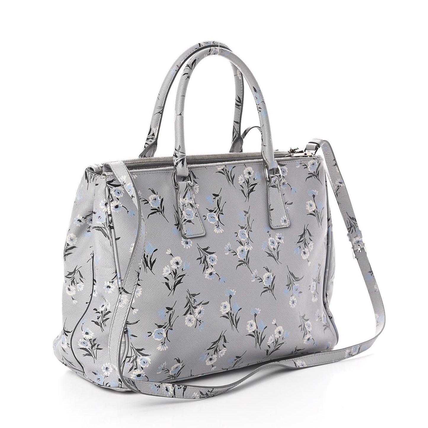 Saffiano Floral Print Medium Galleria Double Zip Tote Acciaio