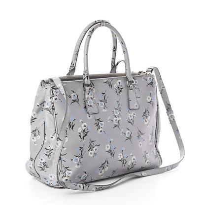 Prada Saffiano Floral Print Medium Galleria Double Zip Tote Acciaio 3 of 8