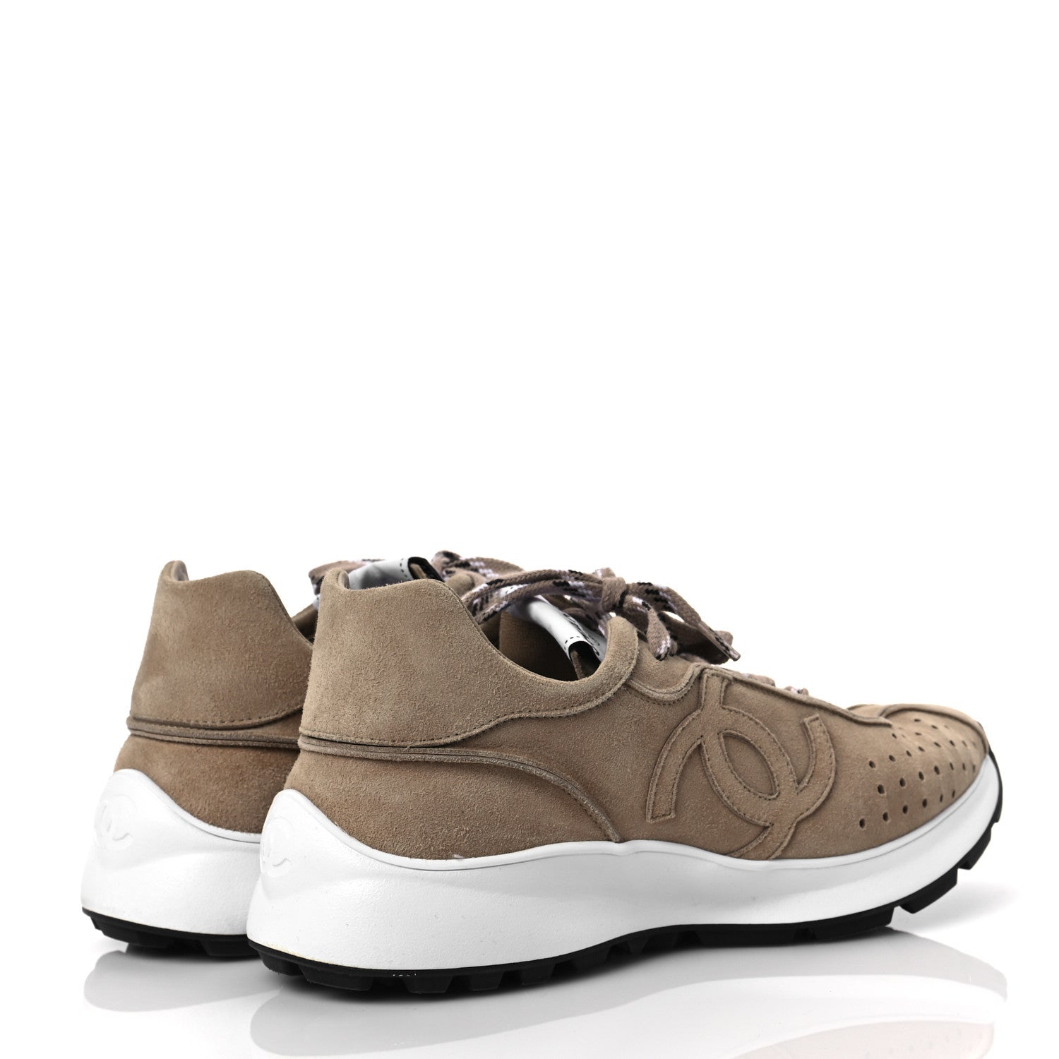 Chanel Suede Goatskin CC Sneakers 38 Dark Beige 4 of 7