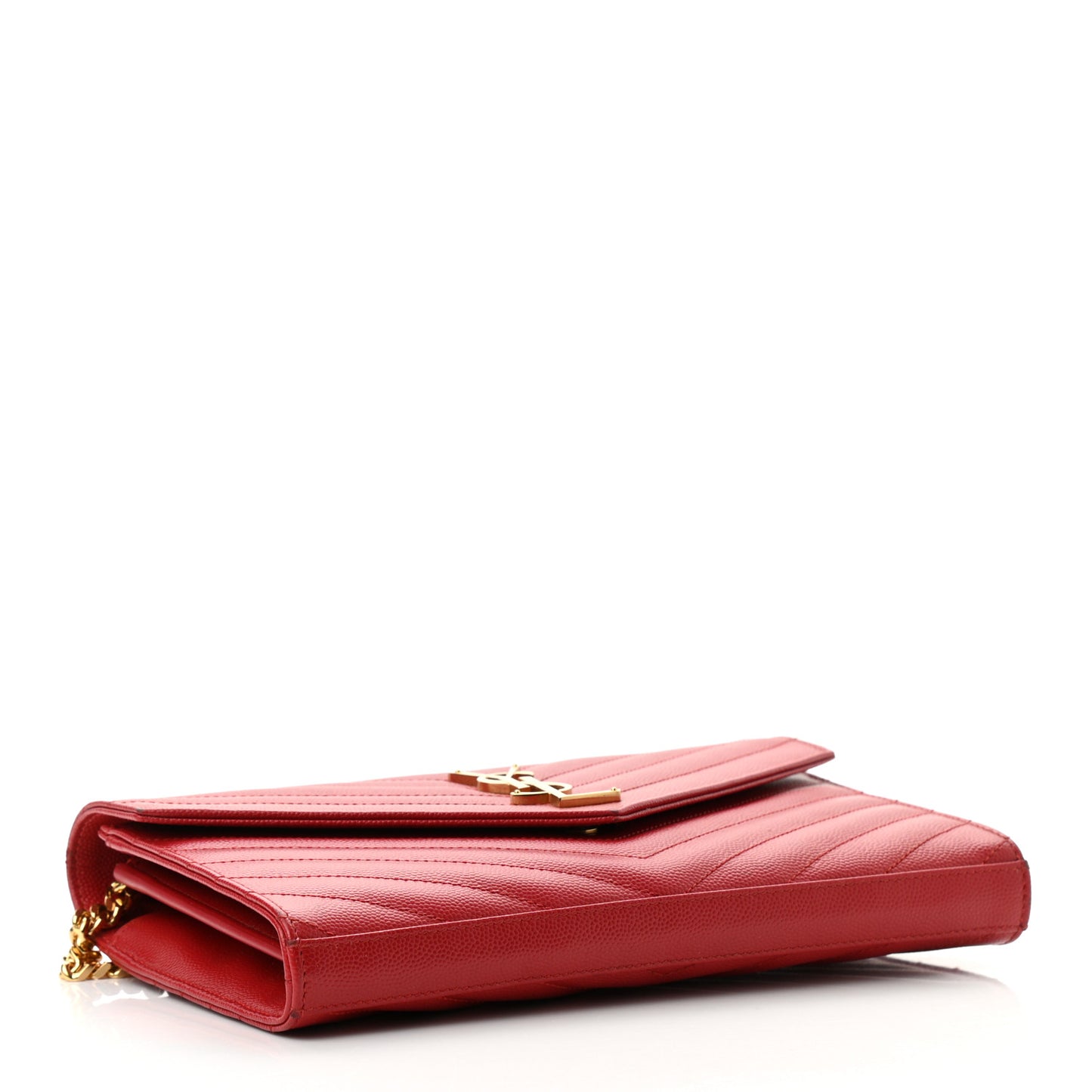Grain De Poudre Matelasse Chevron Monogram Chain Wallet Red