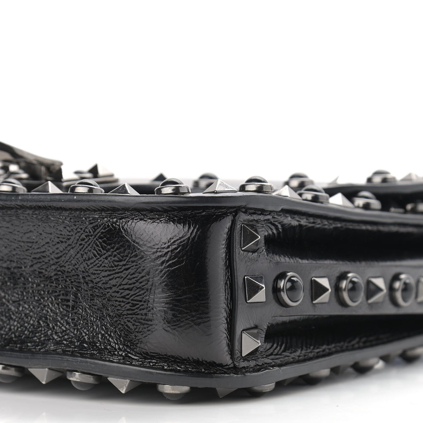 Craquele Calfskin Guitar Strap Rockstud Rolling Shoulder Flap Messenger Bag Black