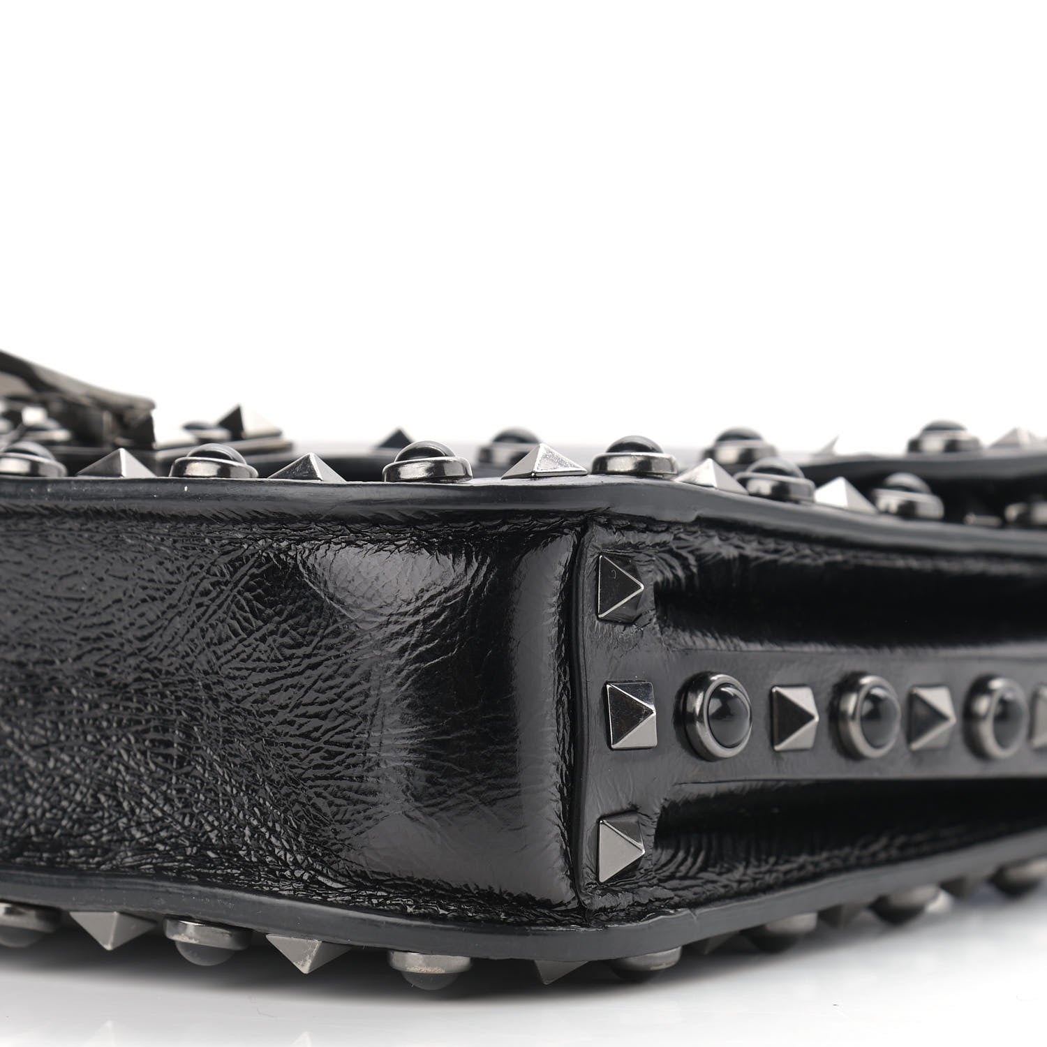 Valentino Garavani Craquele Calfskin Guitar Strap Rockstud Rolling Shoulder Flap Messenger Bag Black 9 of 11