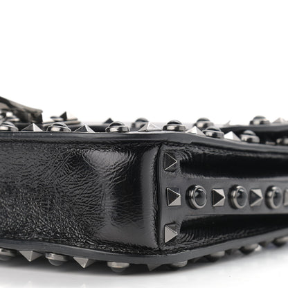 Valentino Garavani Craquele Calfskin Guitar Strap Rockstud Rolling Shoulder Flap Messenger Bag Black 9 of 11