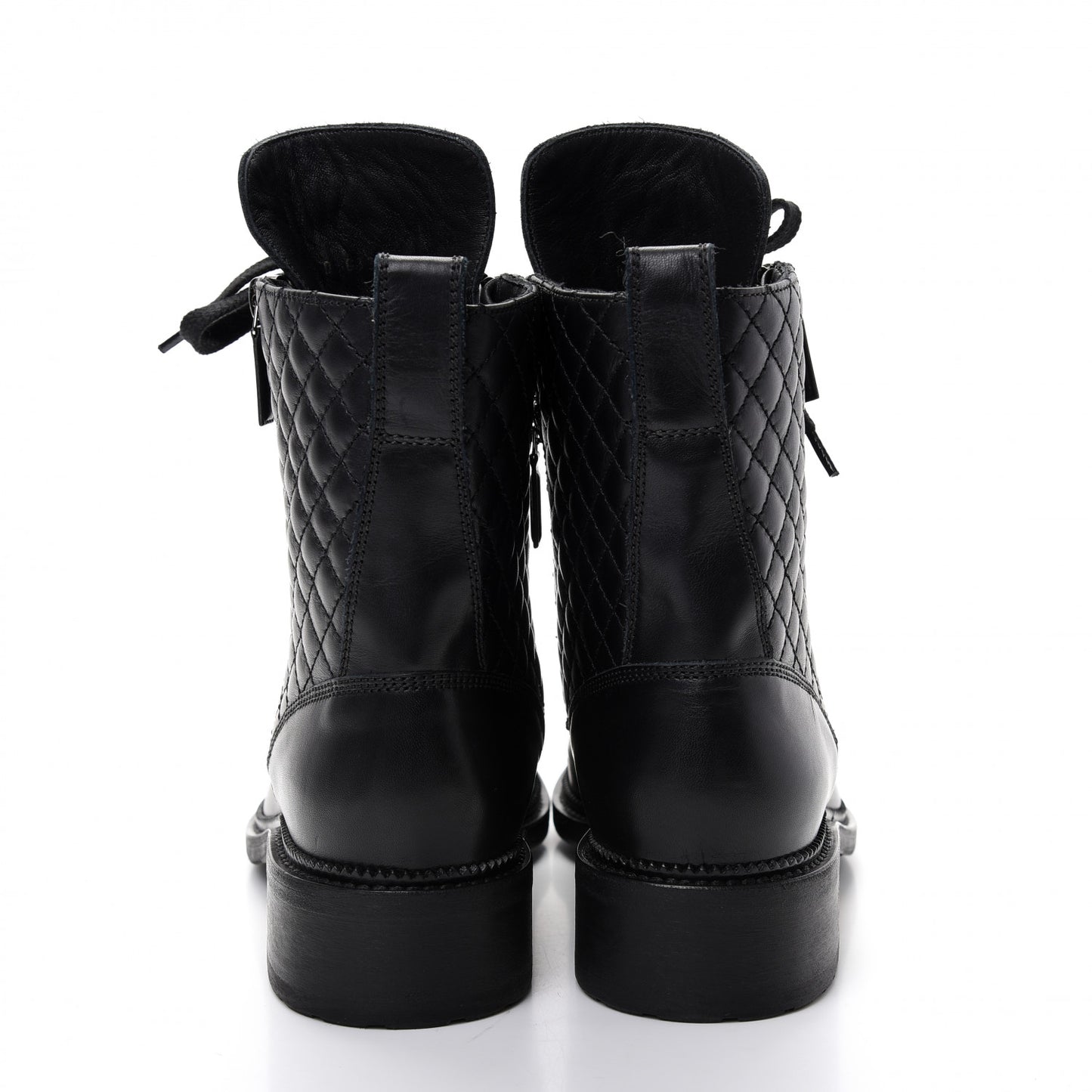 Calfskin Quilted Lace Up Combat Boots 40.5 Black