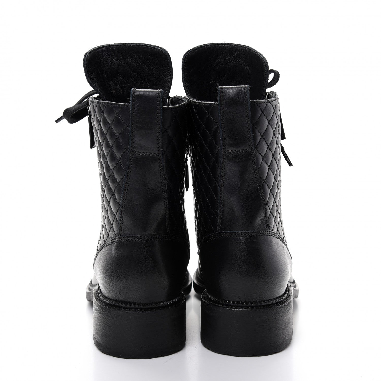 Chanel Calfskin Quilted Lace Up Combat Boots 40.5 Black 5 of 11