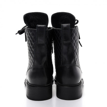 Chanel Calfskin Quilted Lace Up Combat Boots 40.5 Black 5 of 11