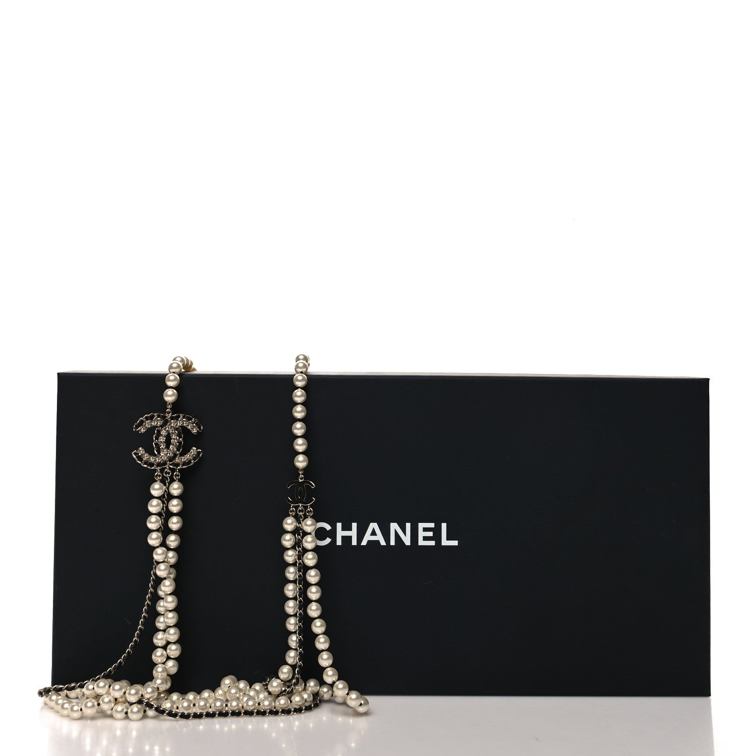 Chanel Lambskin Pearl Crystal CC Multi Strand Necklace Black Gold 5 of 5