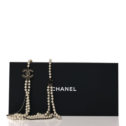 Chanel Lambskin Pearl Crystal CC Multi Strand Necklace Black Gold 5 of 5