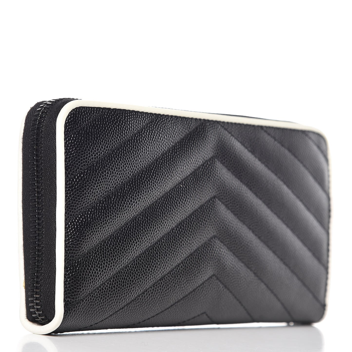 Grain De Poudre Matelasse Chevron Monogram Zip Around Wallet Black Dove White