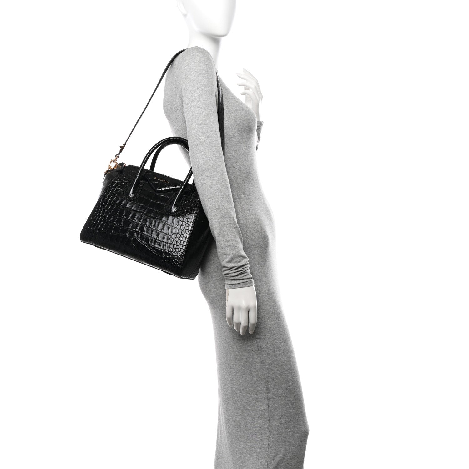 Givenchy Calfskin Crocodile Embossed Small Antigona Black 2 of 10