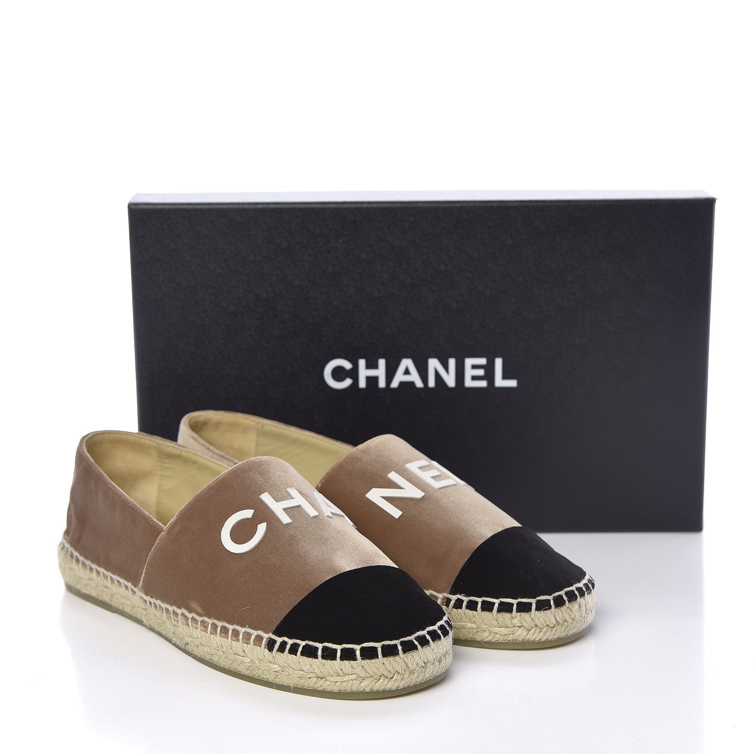 Chanel Velvet Logo Espadrilles 36 Beige Black 10 of 10