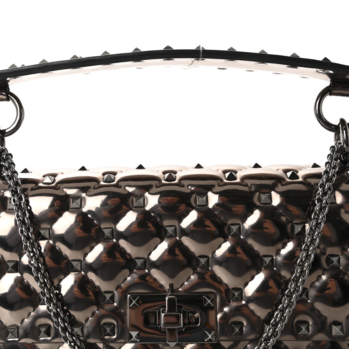 Metallic Patent Medium Rockstud Spike Shoulder Bag Rutenio