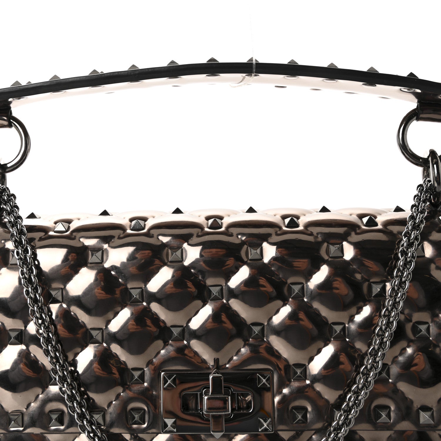 Valentino Garavani Metallic Patent Medium Rockstud Spike Shoulder Bag Rutenio 7 of 9