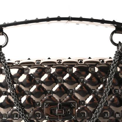 Valentino Garavani Metallic Patent Medium Rockstud Spike Shoulder Bag Rutenio 7 of 9