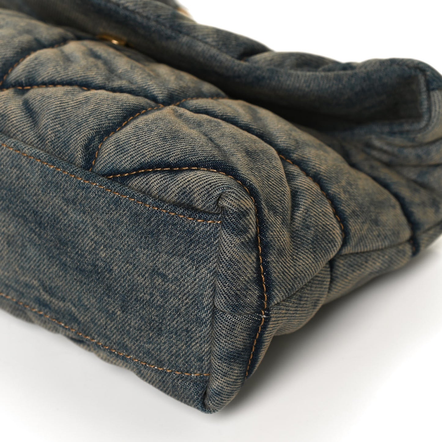 Denim Quilted Toy Loulou Puffer Monogram Chain Satchel Blue Black