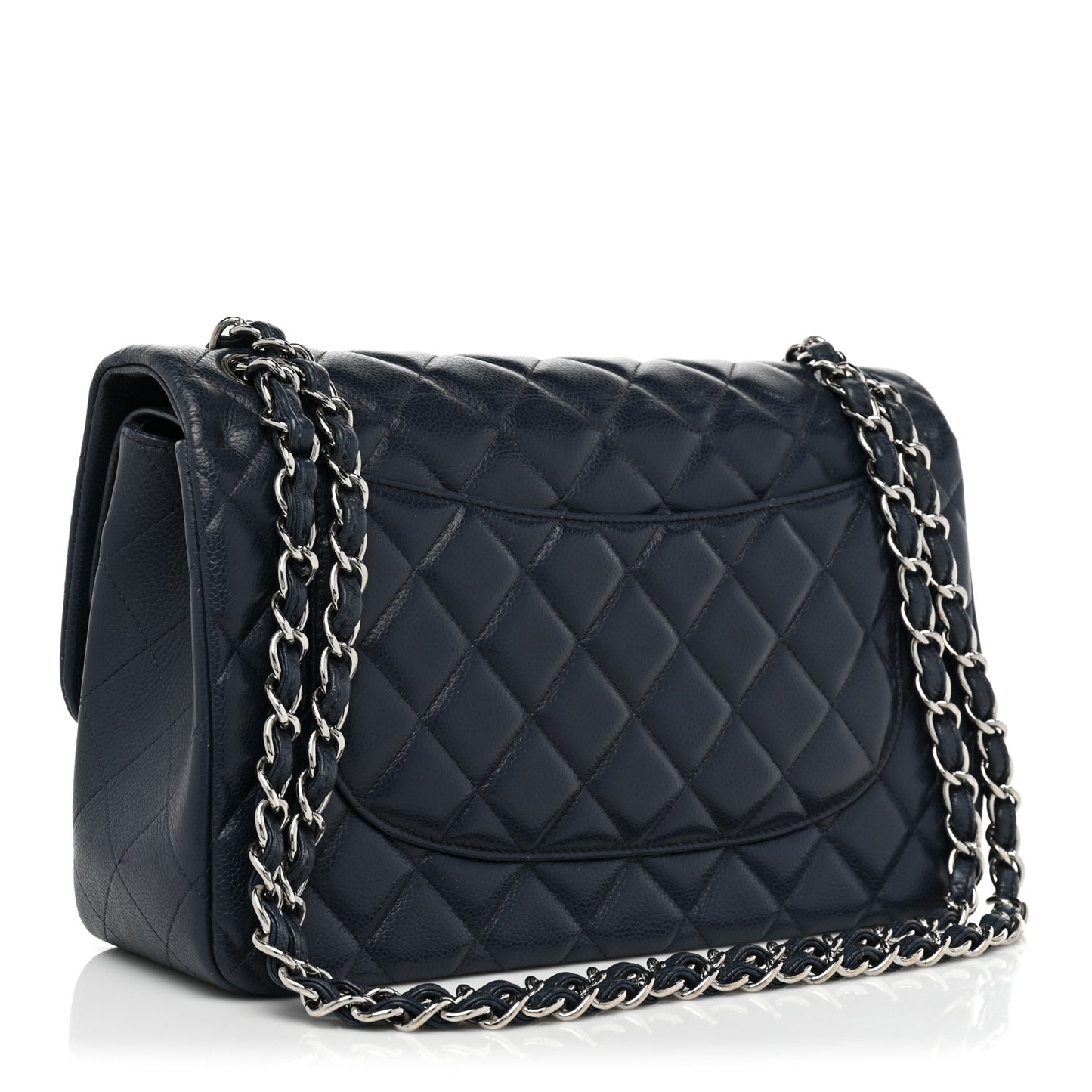 Caviar Quilted Jumbo Double Flap Navy Blue