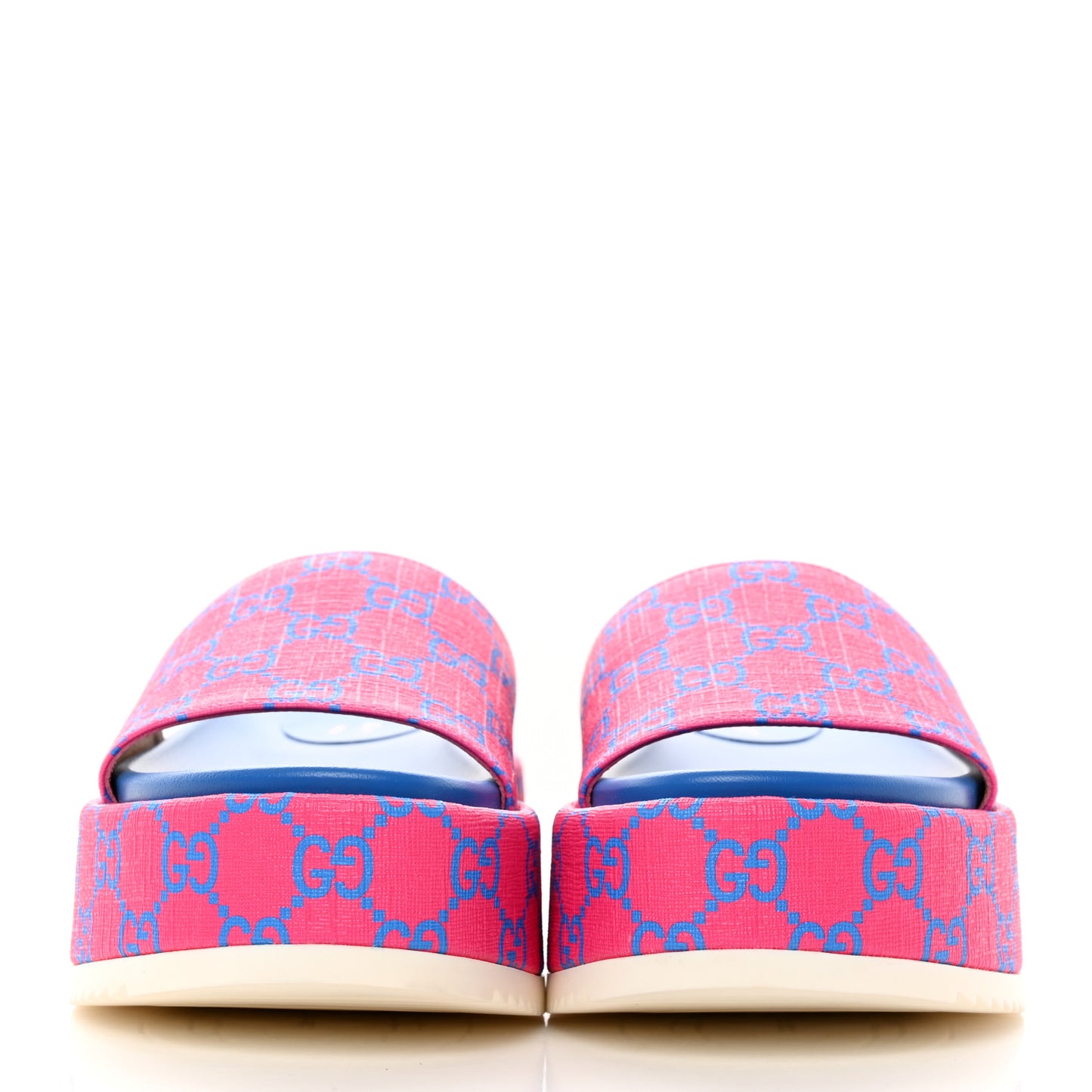 GG Supreme Joy Monogram Angelina Platform Slide Sandals 35.5 Fuxia Blue