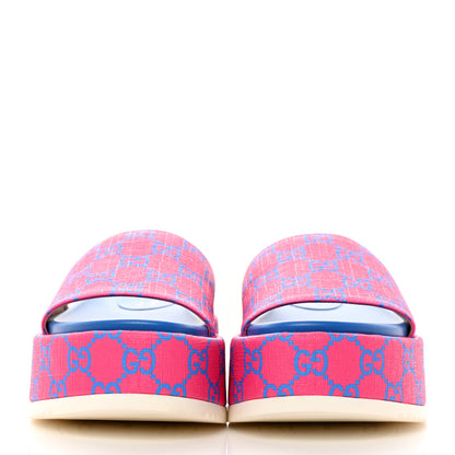 Gucci GG Supreme Joy Monogram Angelina Platform Slide Sandals 35.5 Fuxia Blue 2 of 11