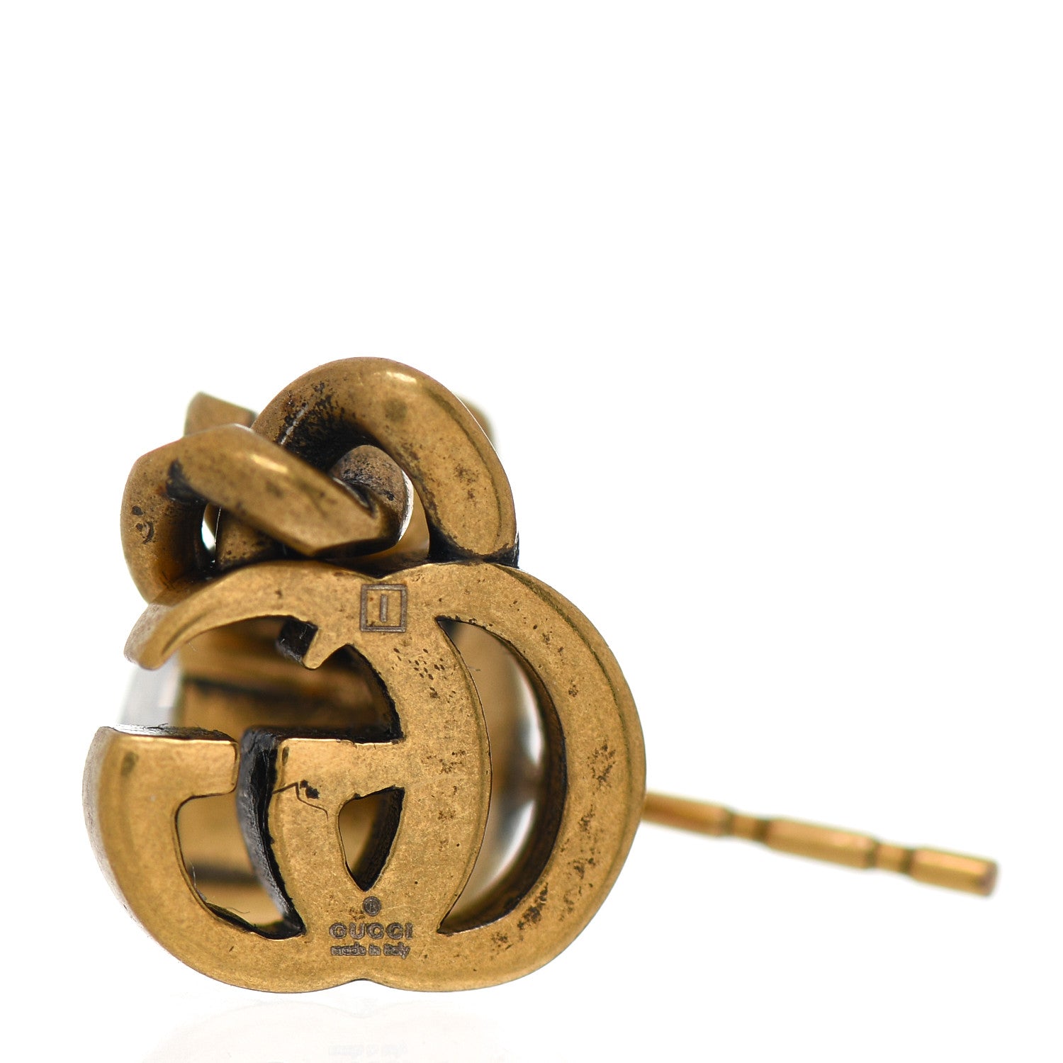 Gucci Metal Crystal Double G Chain Drop Earrings Aged Gold 4 of 4