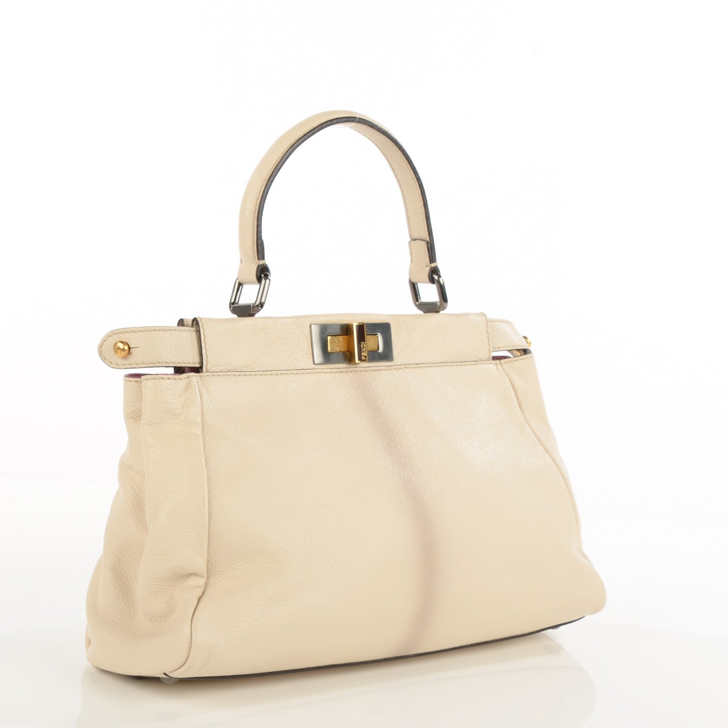 Fendi Goatskin Stingray Medium Peekaboo Iconic Satchel White Pink 4 of 10