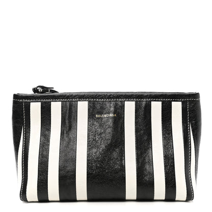 Balenciaga Agneau Arena Striped Patchwork Small Barbes Z Pouch with Handle Black White 1 of 8