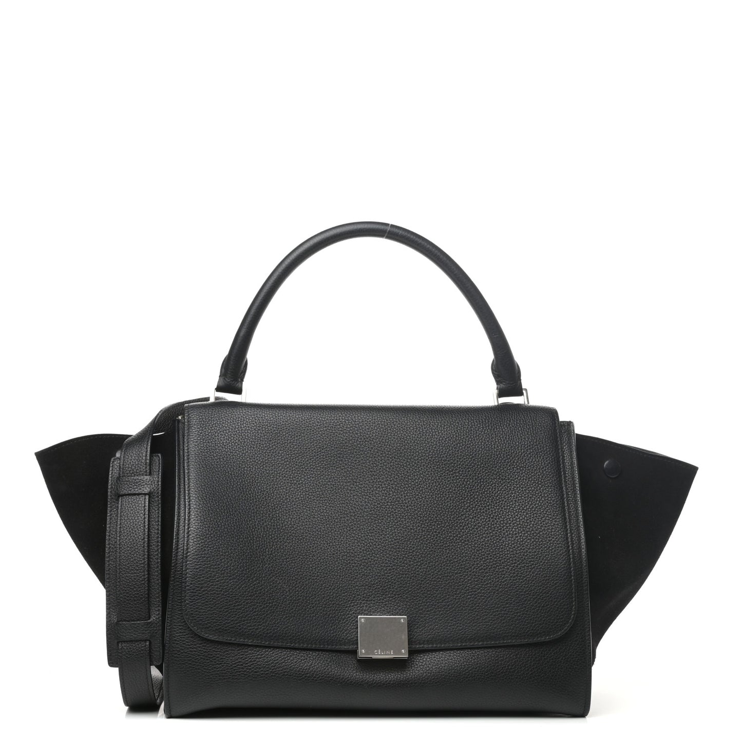 Drummed Calfskin Suede Small Trapeze Black