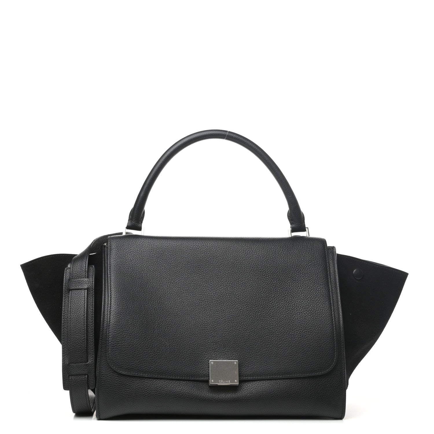 Celine Drummed Calfskin Suede Small Trapeze Black 1 of 8
