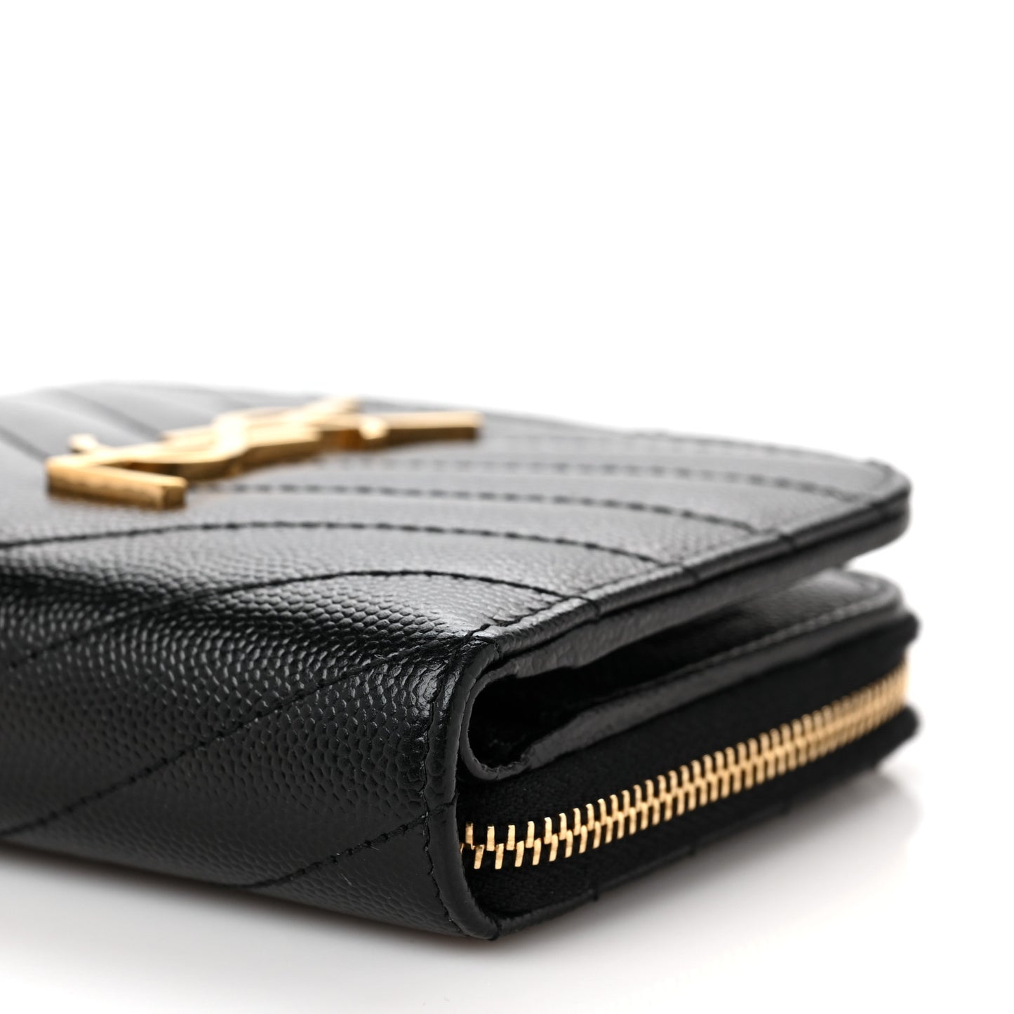 Grain De Poudre Matelasse Chevron Monogram Compact Zip Around Wallet Black