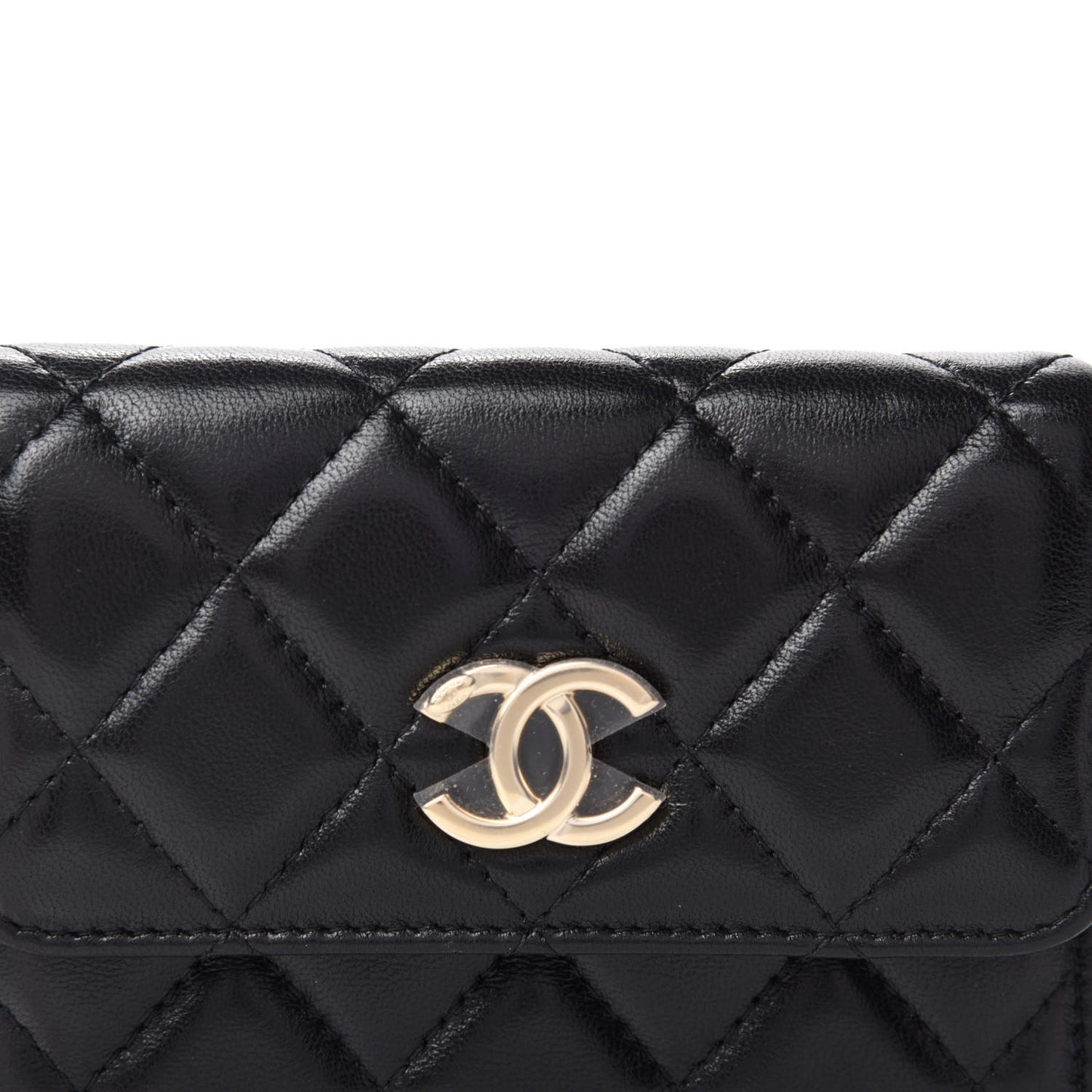 Shiny Lambskin Ribbon Quilted Flap Belt Bag Black