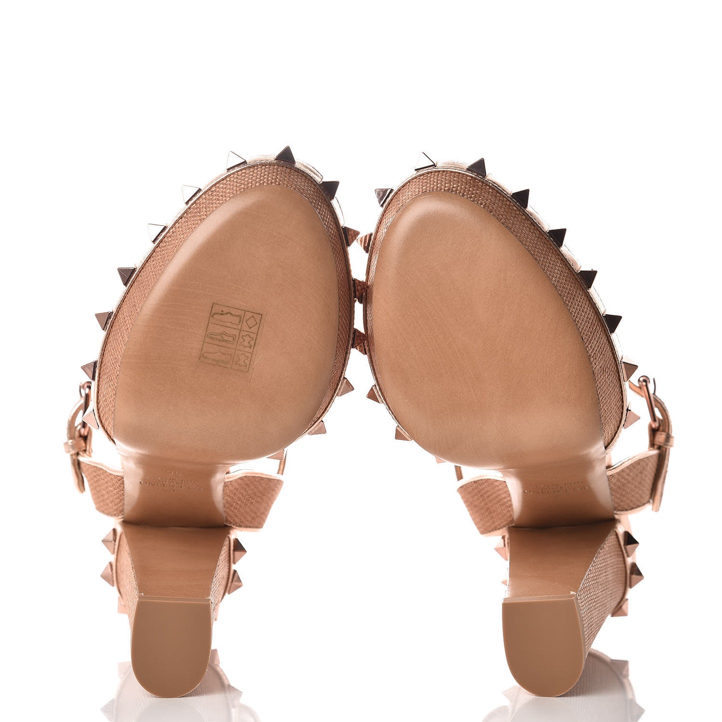 Raffia Woven Rockstud 75/125mm Platform Sandals 36 Naturale Rame
