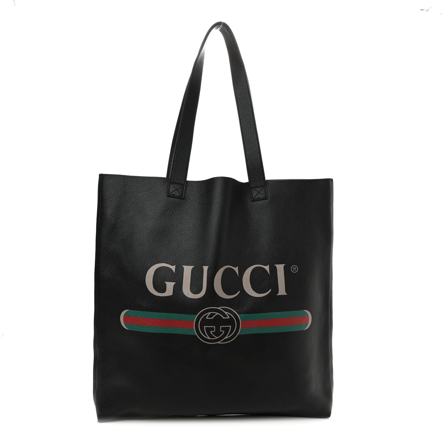 Calfskin Mens Logo Vertical Shopping Tote Black