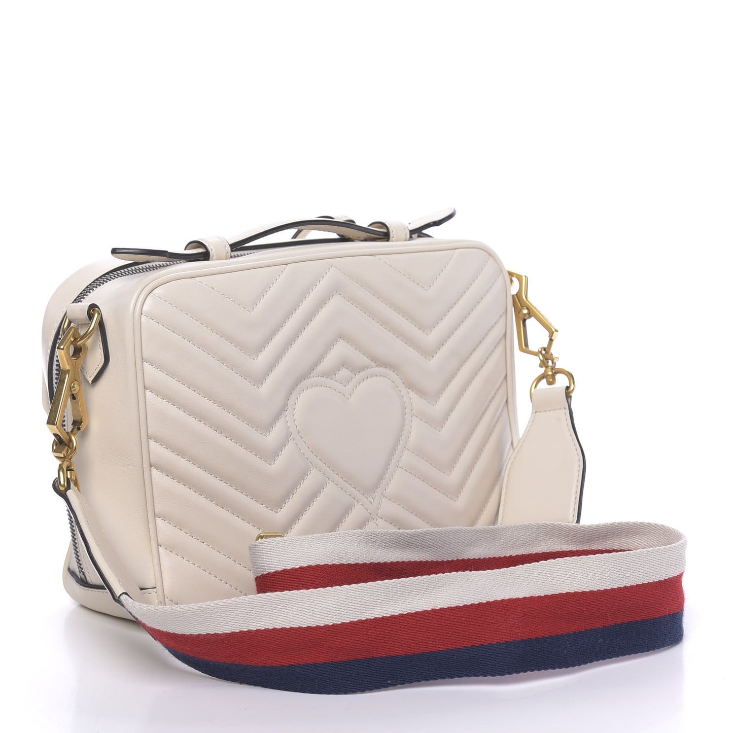 Calfskin Matelasse Sylvie Web Small GG Marmont Top Handle Shoulder Bag White