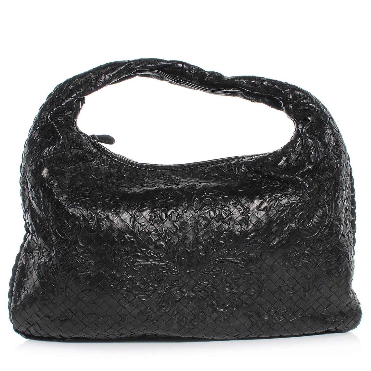 Nappa Intrecciato Embossed Medium Veneta Hobo Black