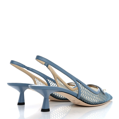 Jimmy Choo Fishnet Mesh Nappa Amita 45 Slingback Pumps 39 Smoky Blue 5 of 9