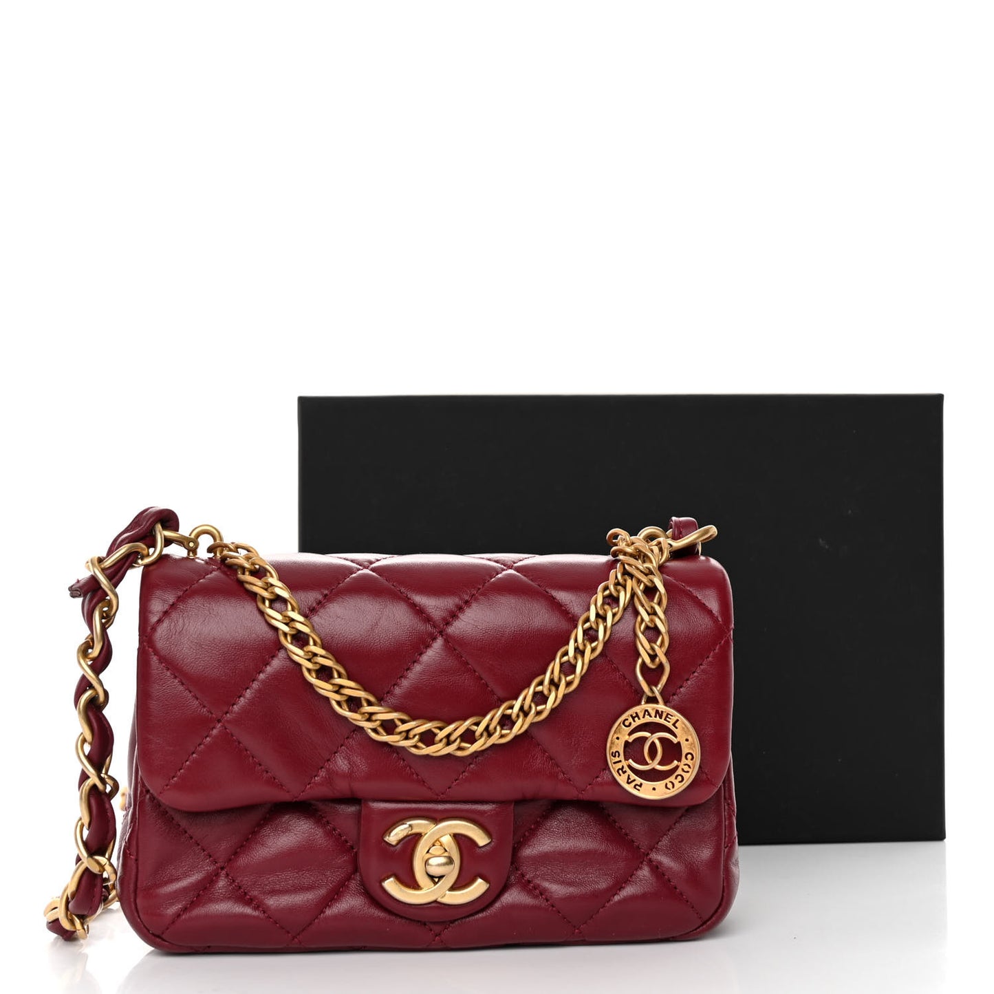 Lambskin Quilted Small Fancy Jewel Flap Burgundy