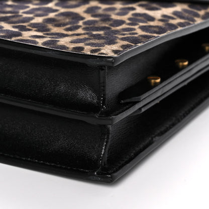 Saint Laurent Suede Leopard Print Monogram Cassandra Clasp Bag Black 8 of 9