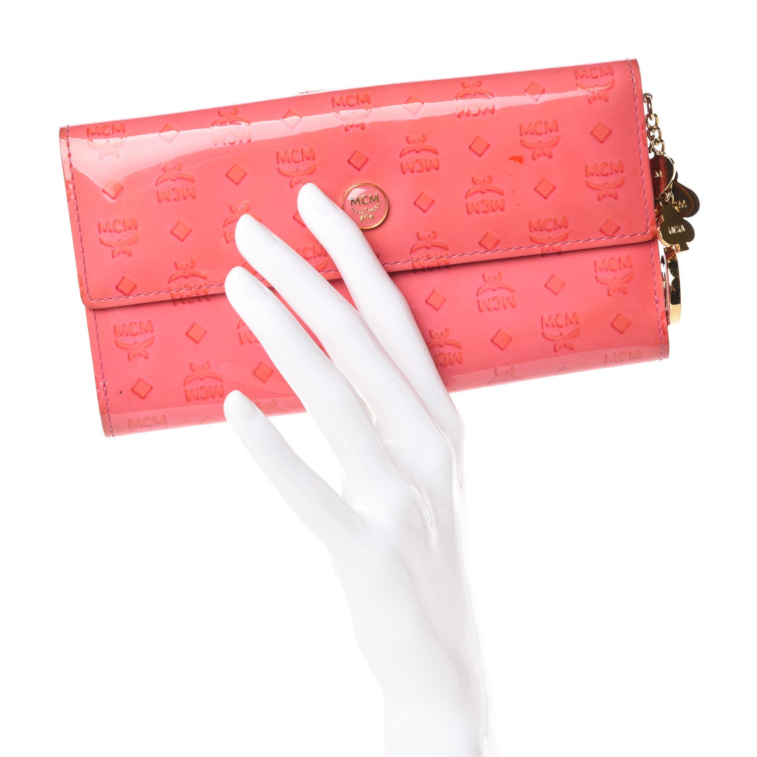 MCM Patent Continental Flap Wallet Pink 2 of 9