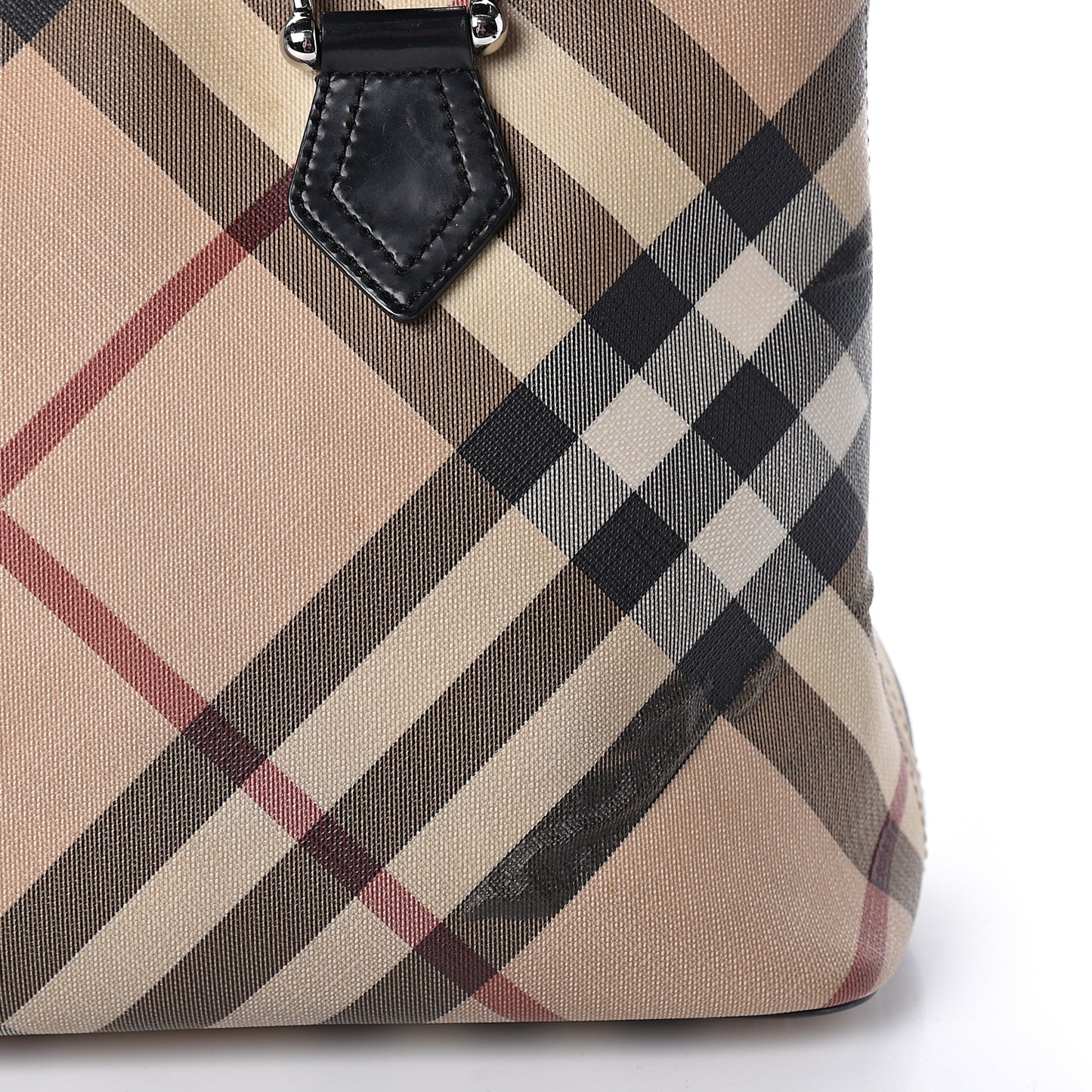 Patent Trim Nova Check Shopper Tote Black