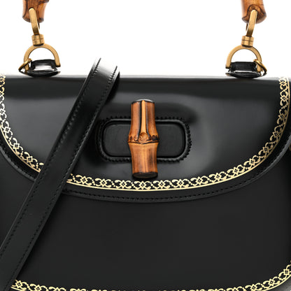 Gucci Calfskin Frame Print Bamboo Top Handle Bag Black 8 of 13