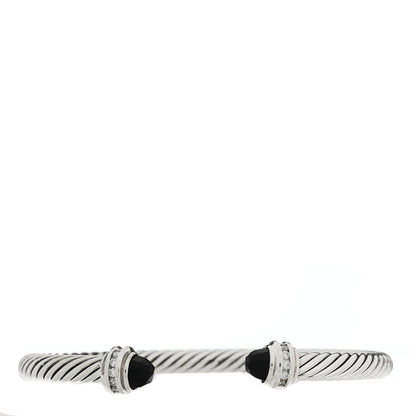 David Yurman Sterling Silver Diamond Black Onyx 5mm Cable Classics Princess Bracelet 1 of 3