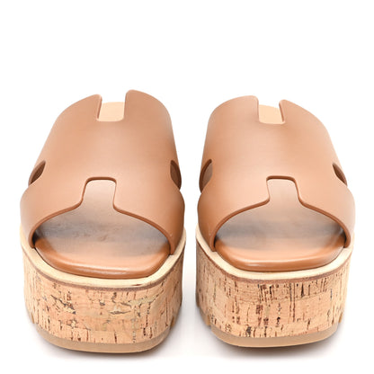 Hermes Calfskin Cork Eze 30 Sandals 38 Marron Glaise 3 of 10